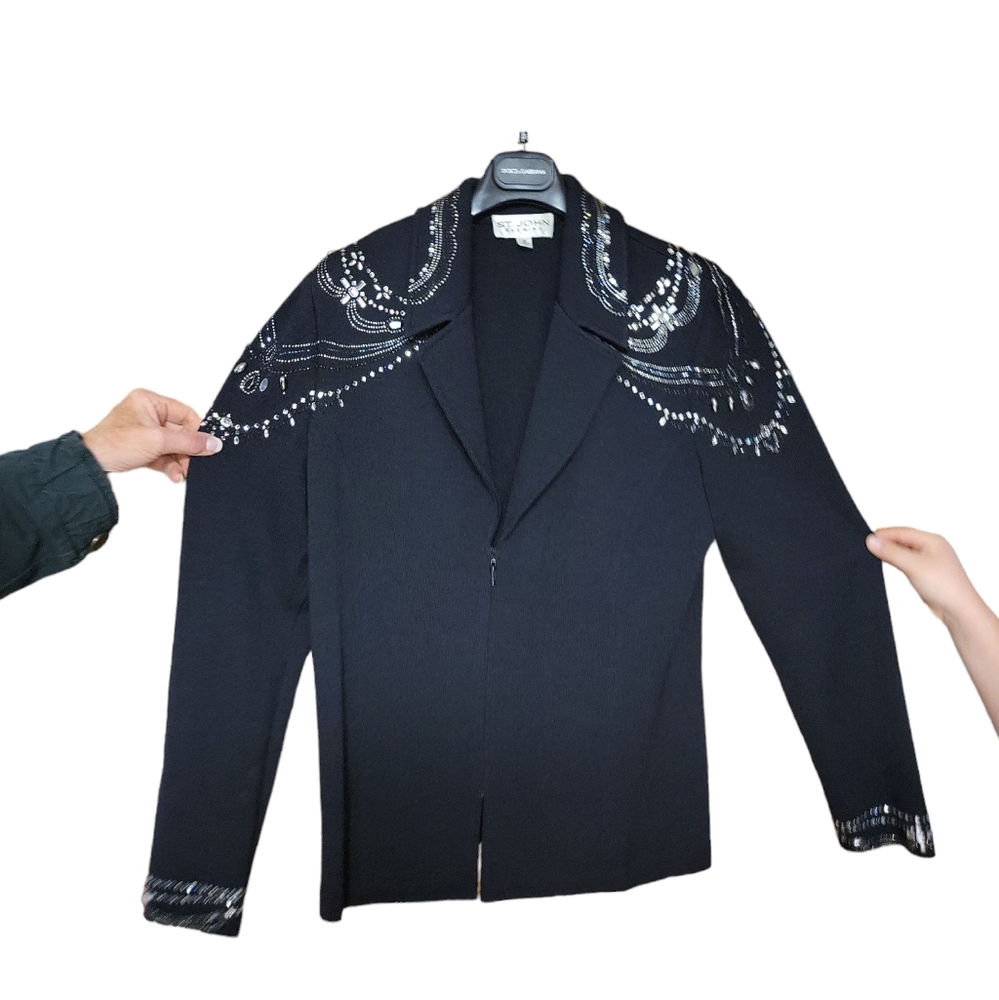ST JOHN EVENING HUGE SWAROVSKI CRYSTAL BLACK BLAZER JACKET